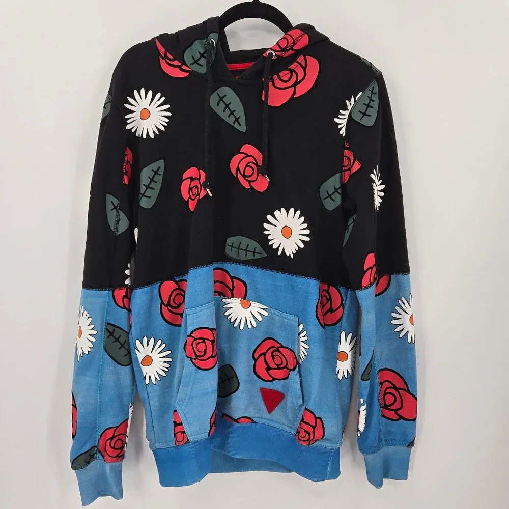 Bass by Ron Bass Flower Pattern Hoodie Color Block Black Blue Medium - Picture 2 of 4